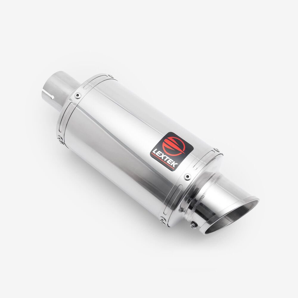 Lextek Polished Stainless Steel YP4L Stubby Exhaust Silencer 200mm 51mm (Left Hand) - Image 2